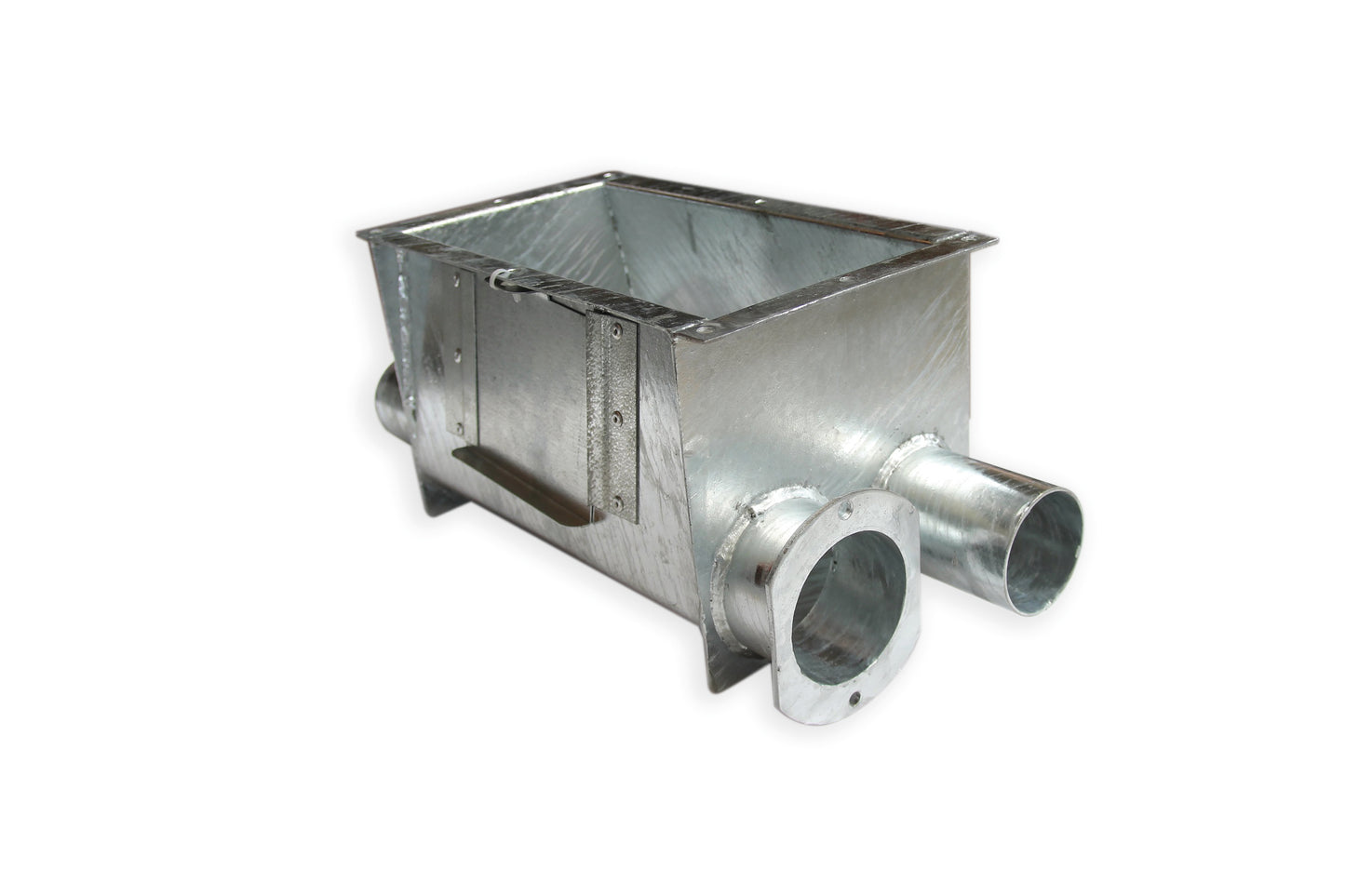 Boot box for silo hopper | 75 mm 2-fold | Galvanised | Includes flange plate | Agriculture Feed System | Pig Poultry Dairy and Beef