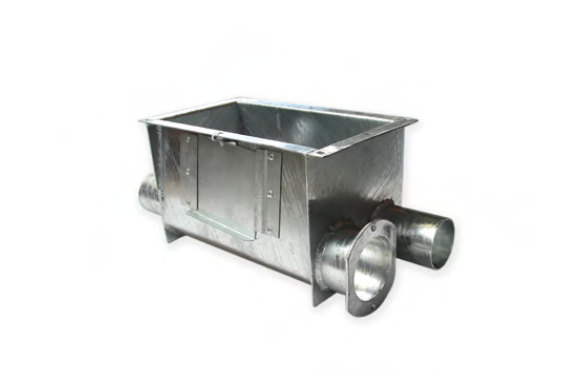 2-Fold Galvanized Boot Box for 89mm/90mm Silo Hoppers – 1x Expansion Flange & 1x Continuous