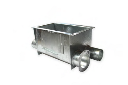 2-Fold Galvanized Boot Box for 89mm/90mm Silo Hoppers – 1x Expansion Flange & 1x Continuous